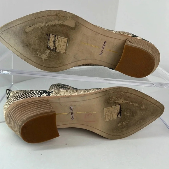 Dolce Vita Sonni Snakeskin Leather Ankle Booties Pointed Toe Block Heel Size 7.5 - Picture 13 of 16